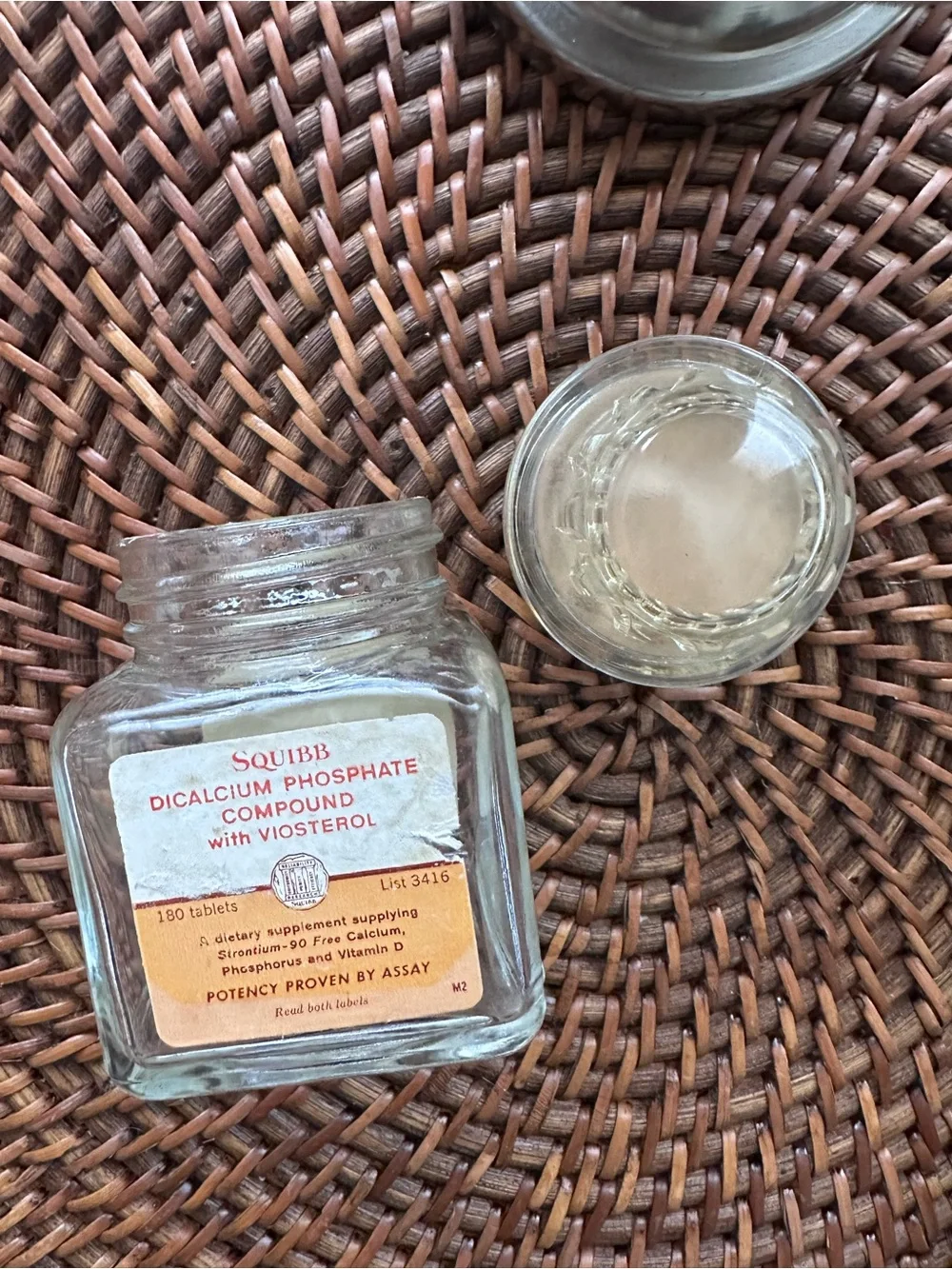 SQUIBB Antique Clear Glass Apothecary Dicalcium Phosphate Compound Jar